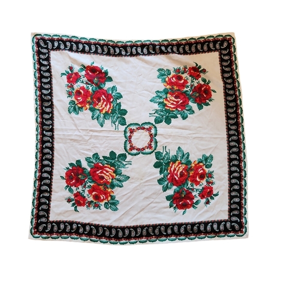 Vintage Accessories - Vintage Handmade Folk Floral Scarf